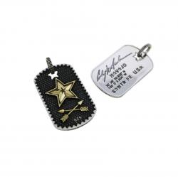 SHERIFF STAR & STAR HOLE DOG TAG WITH COIN EDGE 925/18K