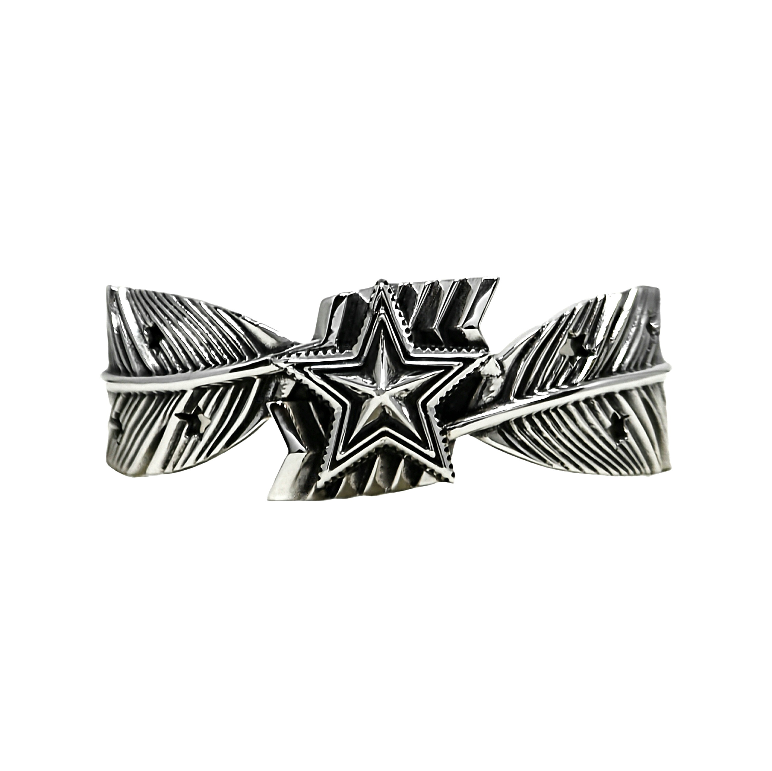 HEAVY CS NAVAJO SHERIFF STAR ARROW FEATHER CUFF - STARRY