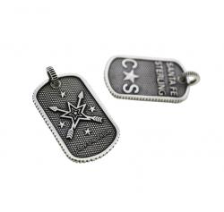 SMALL STARS & CROSSED ARROWS DOG TAG WITH OUTSIDE COIN EDGE