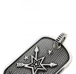 SMALL STARS & CROSSED ARROWS DOG TAG WITH OUTSIDE COIN EDGE
